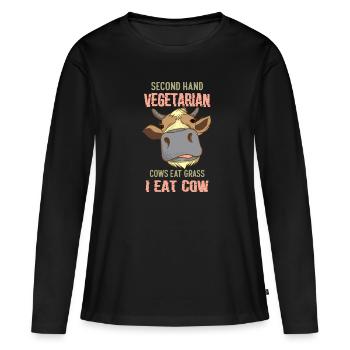 Second Hand Vegetarian Funny Meat Lover Anti Vegan - Frauen Premium Bio Langarmshirt - Schwarz - Vorne - Julia (174cm)