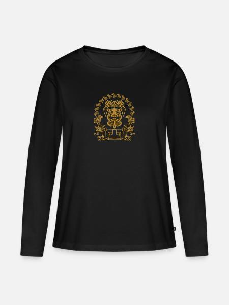Mystische Maske mit Figuren und mystischen Zeichen - Frauen Premium Bio Langarmshirt - Schwarz