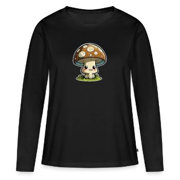 Drôle de champignon de dessin animé - T-shirt manches longues Premium bio Femme - noir - Devant - Julia (174cm)