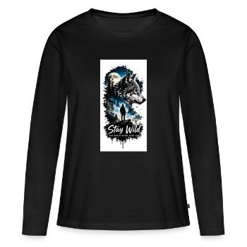 Mondlicht Wolf im Wald - Frauen Premium Bio Langarmshirt - Schwarz - Vorne - Julia (174cm)