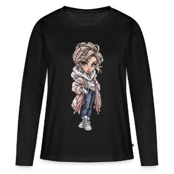 Manteau tricoté d’héroïne d’hiver - T-shirt manches longues Premium bio Femme - noir - Devant - Julia (174cm)