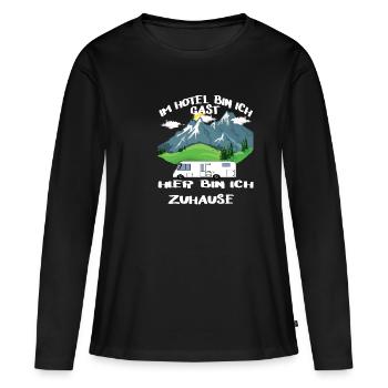 Im Hotel bin ich Gast hier bin ich Zuhause - Frauen Premium Bio Langarmshirt - Schwarz - Vorne - Julia (174cm)