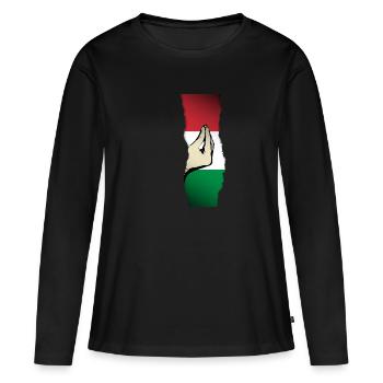 Signal de la main Geste Main Italie Italia Fun Flag - T-shirt manches longues Premium bio Femme - noir - Devant - Julia (174cm)