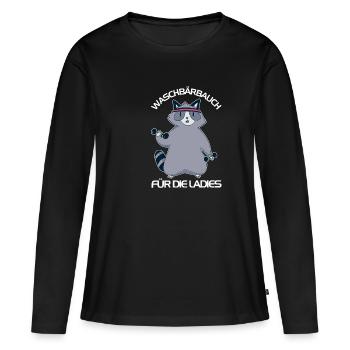 Waschbärbauch Waschbär Bierbauch Bier Biertrinker - Frauen Premium Bio Langarmshirt - Schwarz - Vorne - Julia (174cm)