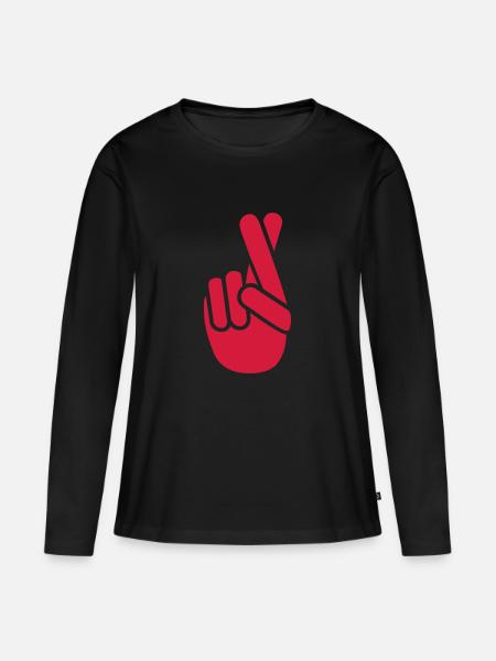 Gekreuzte Finger - Frauen Premium Bio Langarmshirt - Schwarz