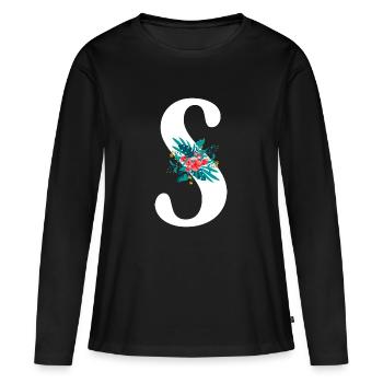 lettre S fleuris - T-shirt manches longues Premium bio Femme - noir - Devant - Julia (174cm)