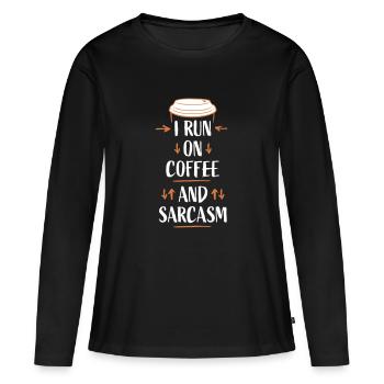 Je cours sur le café et le sarcasme Dicton sarcastique - T-shirt manches longues Premium bio Femme - noir - Devant - Julia (174cm)