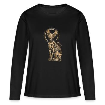 chat sphinx squelette tatouage - T-shirt manches longues Premium bio Femme - noir - Devant - Julia (174cm)