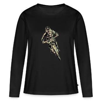 MTB-Abfahrt - Frauen Premium Bio Langarmshirt - Schwarz - Vorne - Julia (174cm)