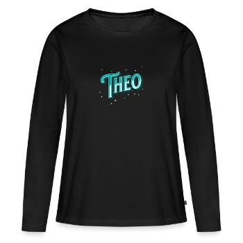 Nom Theo personnalisé - T-shirt manches longues Premium bio Femme - noir - Devant - Julia (174cm)