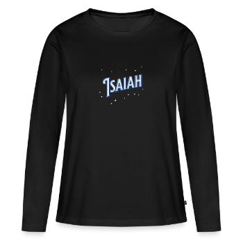 Noms d’Isaïe personnalisés - T-shirt manches longues Premium bio Femme - noir - Devant - Julia (174cm)
