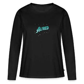 Noms Alfred personnalisés - T-shirt manches longues Premium bio Femme - noir - Devant - Julia (174cm)