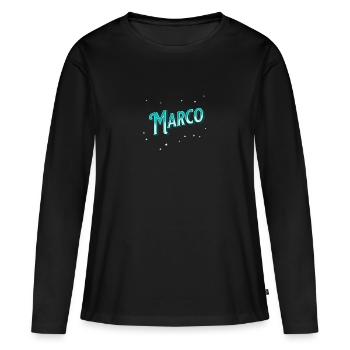 Nom Marco personnalisé - T-shirt manches longues Premium bio Femme - noir - Devant - Julia (174cm)