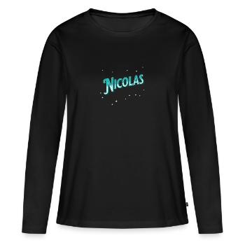 Le nom de Nicolas personnalisé - T-shirt manches longues Premium bio Femme - noir - Devant - Julia (174cm)