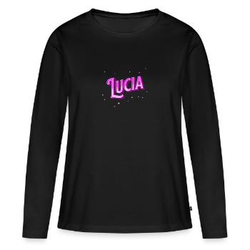 Le nom de Lucia personnalisé - T-shirt manches longues Premium bio Femme - noir - Devant - Julia (174cm)