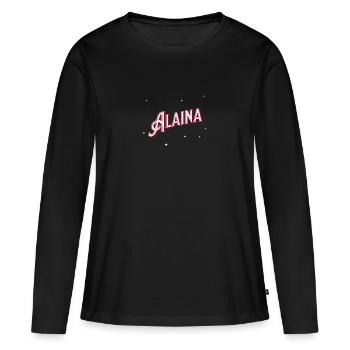 Prénom Alaina personnalisé - T-shirt manches longues Premium bio Femme - noir - Devant - Julia (174cm)
