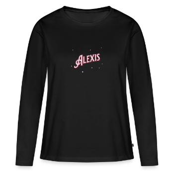 Prénom Alexis personnalisé - T-shirt manches longues Premium bio Femme - noir - Devant - Julia (174cm)