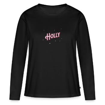 Nom Holly personnalisé - T-shirt manches longues Premium bio Femme - noir - Devant - Julia (174cm)