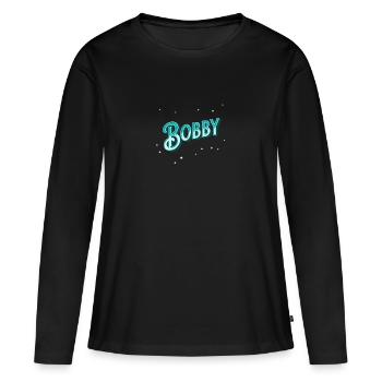 Nom Bobby personnalisé - T-shirt manches longues Premium bio Femme - noir - Devant - Julia (174cm)
