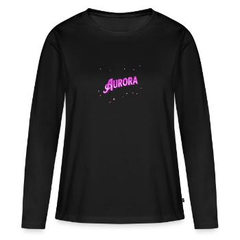 Nom Aurora personnalisé - T-shirt manches longues Premium bio Femme - noir - Devant - Julia (174cm)