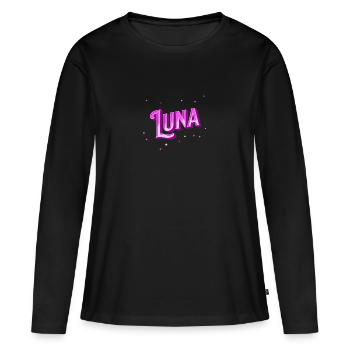Nom Luna personnalisé - T-shirt manches longues Premium bio Femme - noir - Devant - Julia (174cm)
