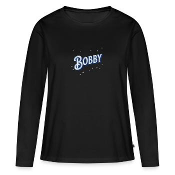 Nom Bobby personnalisé - T-shirt manches longues Premium bio Femme - noir - Devant - Julia (174cm)