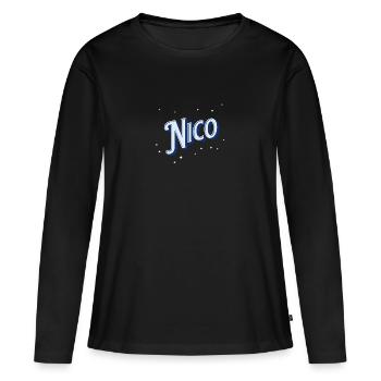 Nico Namen personalisiert - Frauen Premium Bio Langarmshirt - Schwarz - Vorne - Julia (174cm)