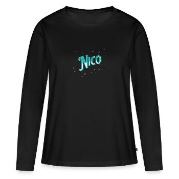 Nom Nico personnalisé - T-shirt manches longues Premium bio Femme - noir - Devant - Julia (174cm)