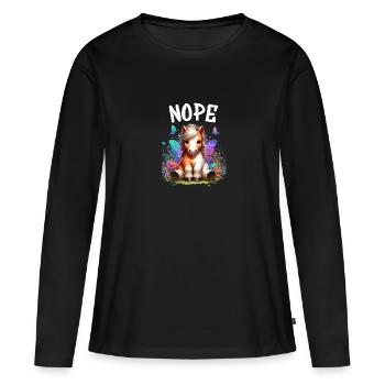 Cheval Drôle Dicton Non pour les amoureux des chevaux - T-shirt manches longues Premium bio Femme - noir - Devant - Julia (174cm)
