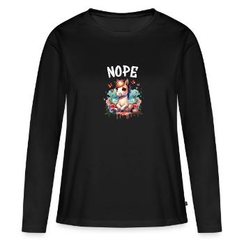Cheval Drôle Dicton Non pour les amoureux des chevaux - T-shirt manches longues Premium bio Femme - noir - Devant - Julia (174cm)