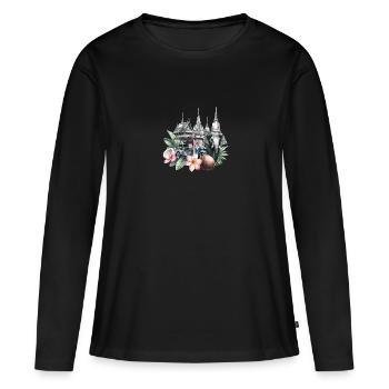 Temple thaïlandais éléphant pagode de Bangkok - T-shirt manches longues Premium bio Femme - noir - Devant - Julia (174cm)