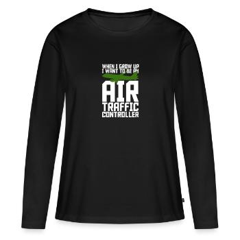 Fluglotse Flughafen Tower - Frauen Premium Bio Langarmshirt - Schwarz - Vorne - Julia (174cm)