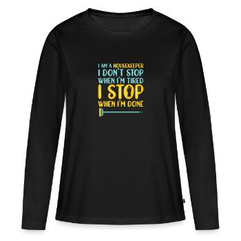 Femme de ménage Ménage - T-shirt manches longues Premium bio Femme - noir - Devant - Julia (174cm)