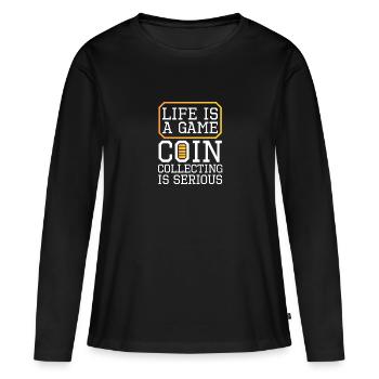 Les collectionneurs de pièces collectent des pièces - T-shirt manches longues Premium bio Femme - noir - Devant - Julia (174cm)
