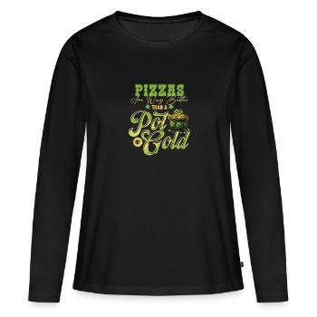 Les pizzas valent mieux qu’un pot de St Patrick en or - T-shirt manches longues Premium bio Femme - noir - Devant - Julia (174cm)