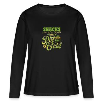 Les collations valent mieux qu’un pot de St Patrick en or - T-shirt manches longues Premium bio Femme - noir - Devant - Julia (174cm)