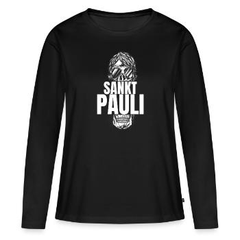 St Pauli. Éventail St pauli Éventail Paulianer Hamburger - T-shirt manches longues Premium bio Femme - noir - Devant - Julia (174cm)