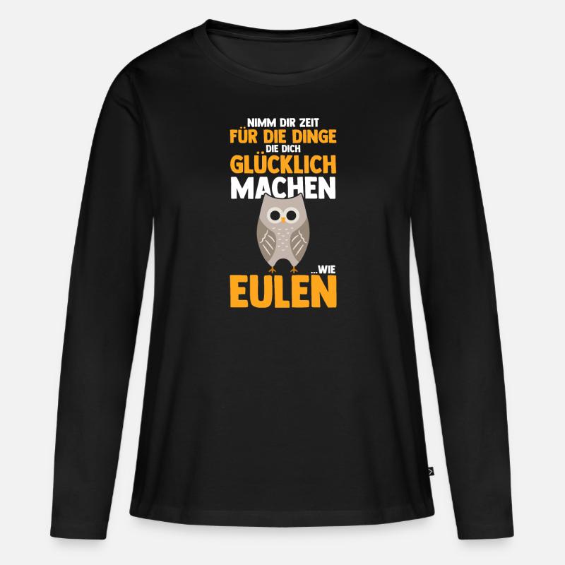 Eulen - Frauen Premium Bio Langarmshirt - Schwarz