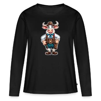 Lederhosen / Animal / Traditional costume / Tradition / Cow - Women's Premium Organic Long Sleeve Shirt - black - Front - Julia (174cm)