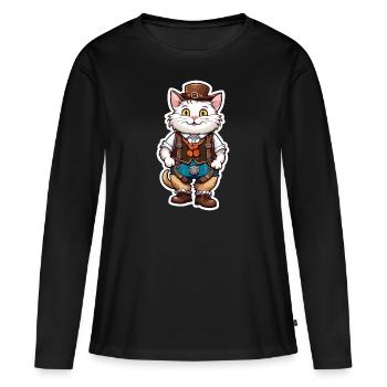 Lederhosen / Animal / Traditional costume / Tradition / Cat - Women's Premium Organic Long Sleeve Shirt - black - Front - Julia (174cm)