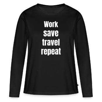 Travailler et économiser pour voyager - T-shirt manches longues Premium bio Femme - noir - Devant - Julia (174cm)