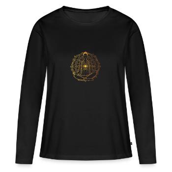 Être spirituel illuminé avec chakra doré - T-shirt manches longues Premium bio Femme - noir - Devant - Julia (174cm)