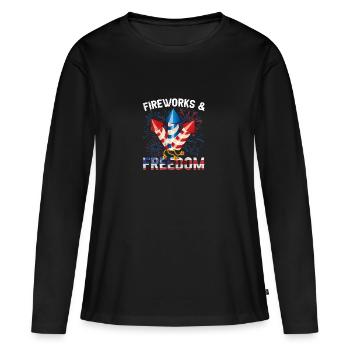 Feux d’artifice et liberté 4 juillet Feux d’artifice - T-shirt manches longues Premium bio Femme - noir - Devant - Julia (174cm)