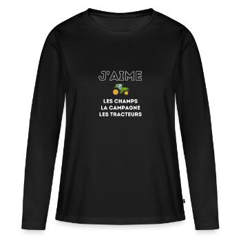 J'aime les champs la campagne les tracteurs - T-shirt manches longues Premium bio Femme - noir - Devant - Julia (174cm)