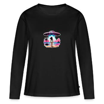 UFO-Entführung während der Sommerferien am Strand. - Frauen Premium Bio Langarmshirt - Schwarz - Vorne - Julia (174cm)
