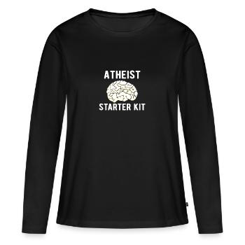 ATHEIST: Kit de démarrage athée - T-shirt manches longues Premium bio Femme - noir - Devant - Julia (174cm)