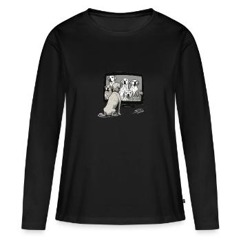 Le chien regarde la télévision et voit d’autres chiens à la télévision - T-shirt manches longues Premium bio Femme - noir - Devant - Julia (174cm)