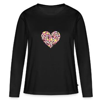 Cadeau d'amour rempli de bonbons colorés - T-shirt manches longues Premium bio Femme - noir - Devant - Julia (174cm)