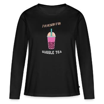 Bubble tea white - T-shirt manches longues Premium bio Femme - noir - Devant - Julia (174cm)