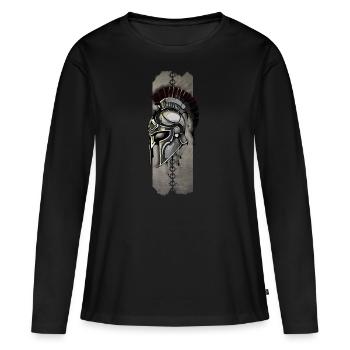 Bewaker van Valor: Spartaanse helm - Vrouwen Premium Bio shirt met lange mouwen - zwart - Voor - Julia (174cm)